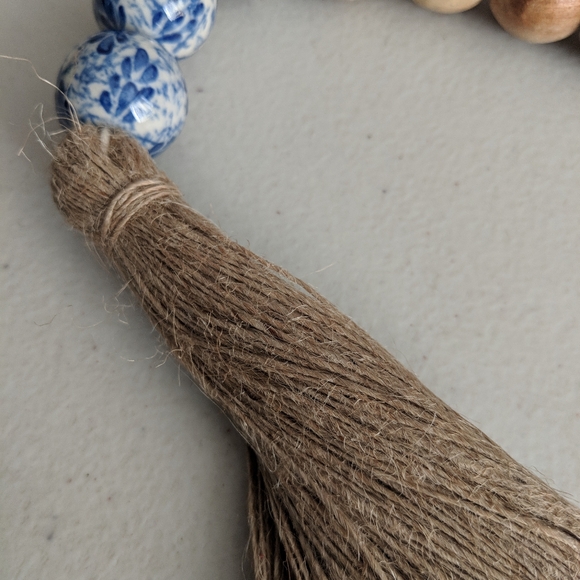 Wooden Garland Marble Blue Floral Beads Decor Farmhouse Boho Gift - Picture 3 of 7